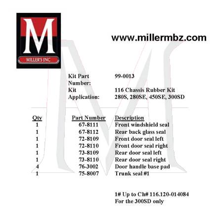 116 CHASSIS RUBBER KIT