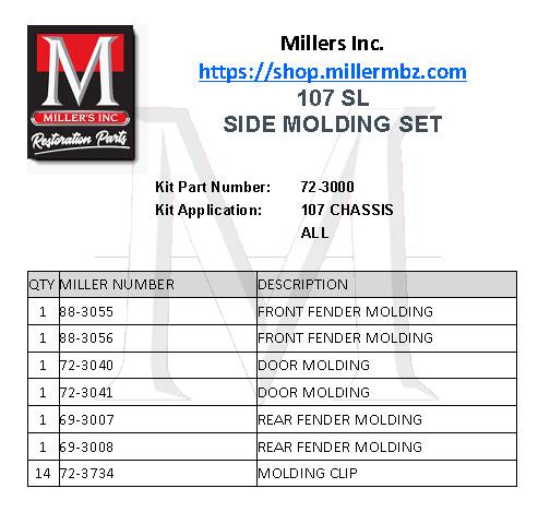 107 SL  6 PIECE SIDE MOLDING KIT